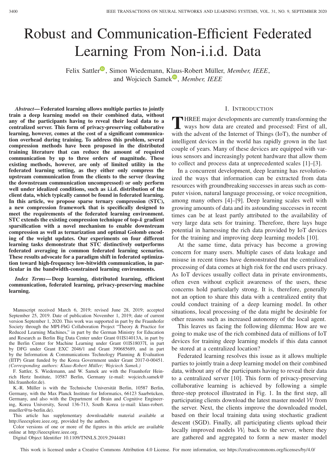 Cover for Robust and Communication-Efficient Federated Learning From Non-i.i.d. Data