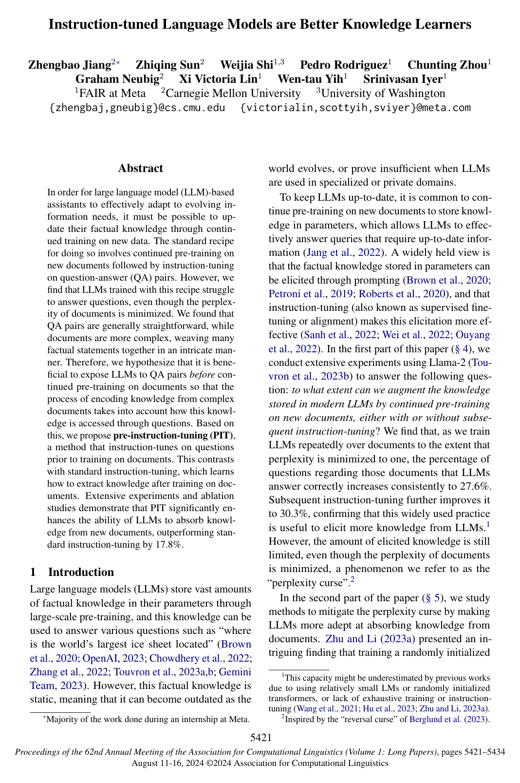 Instruction-tuned Language Models are Better Knowledge Learners