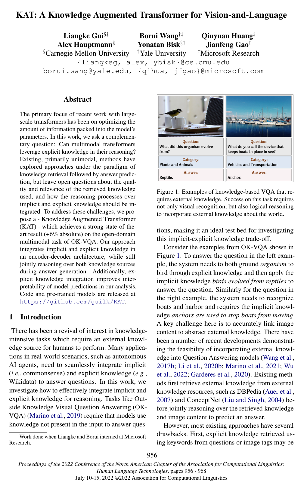 Cover for KAT: A Knowledge Augmented Transformer for Vision-and-Language