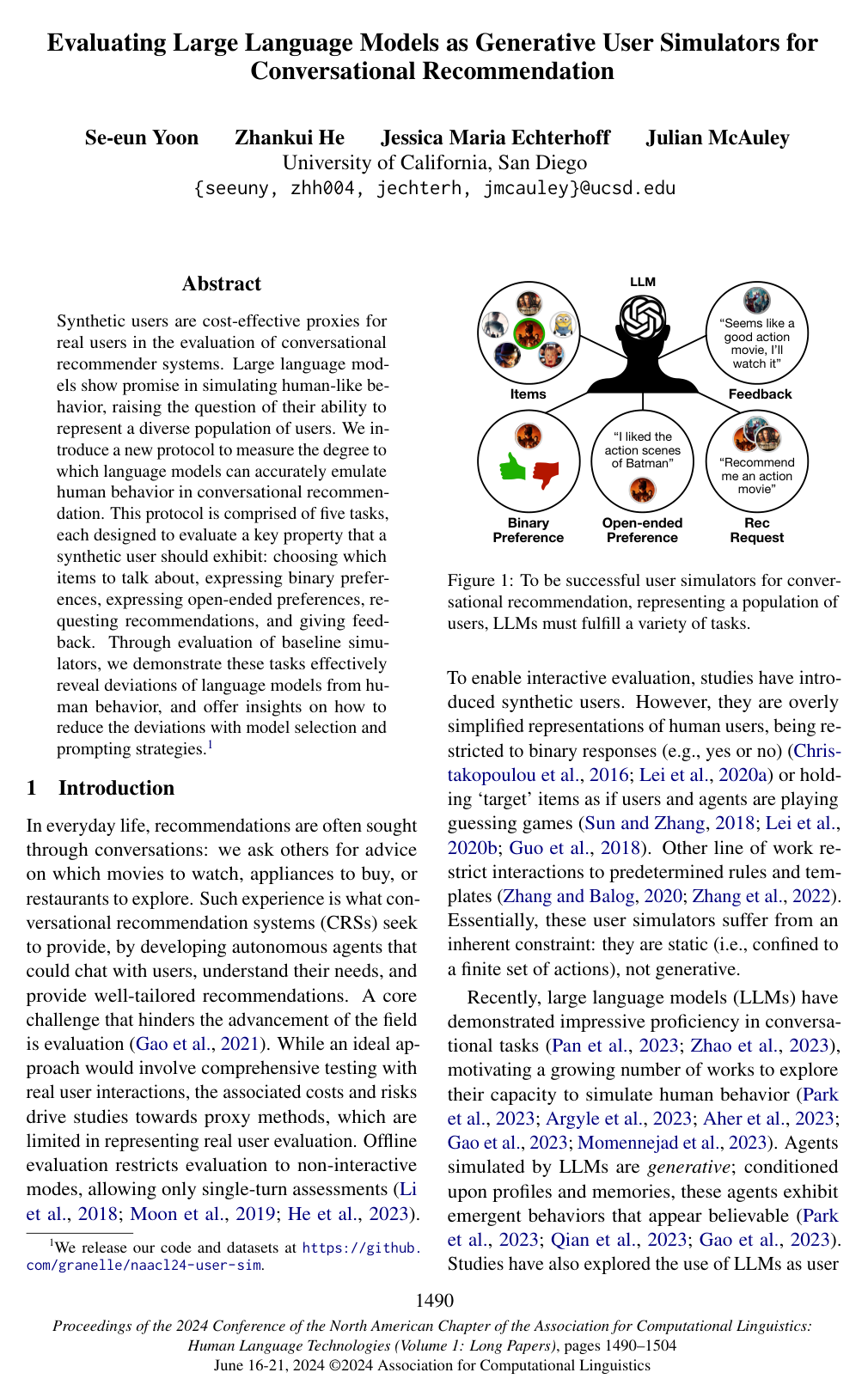 Cover for Evaluating Large Language Models as Generative User Simulators for Conversational Recommendation
