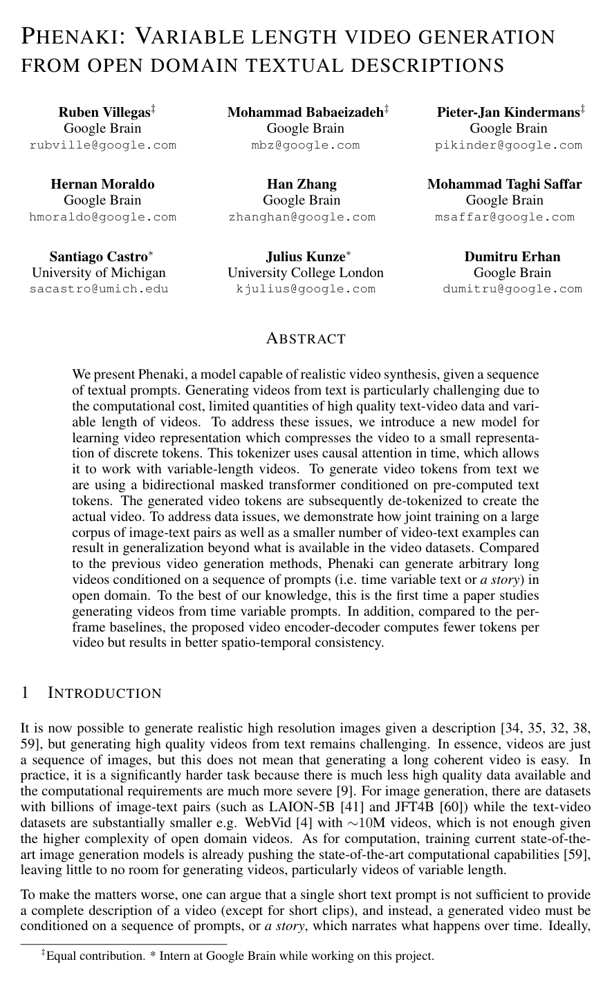 Phenaki: Variable Length Video Generation From Open Domain Textual Description