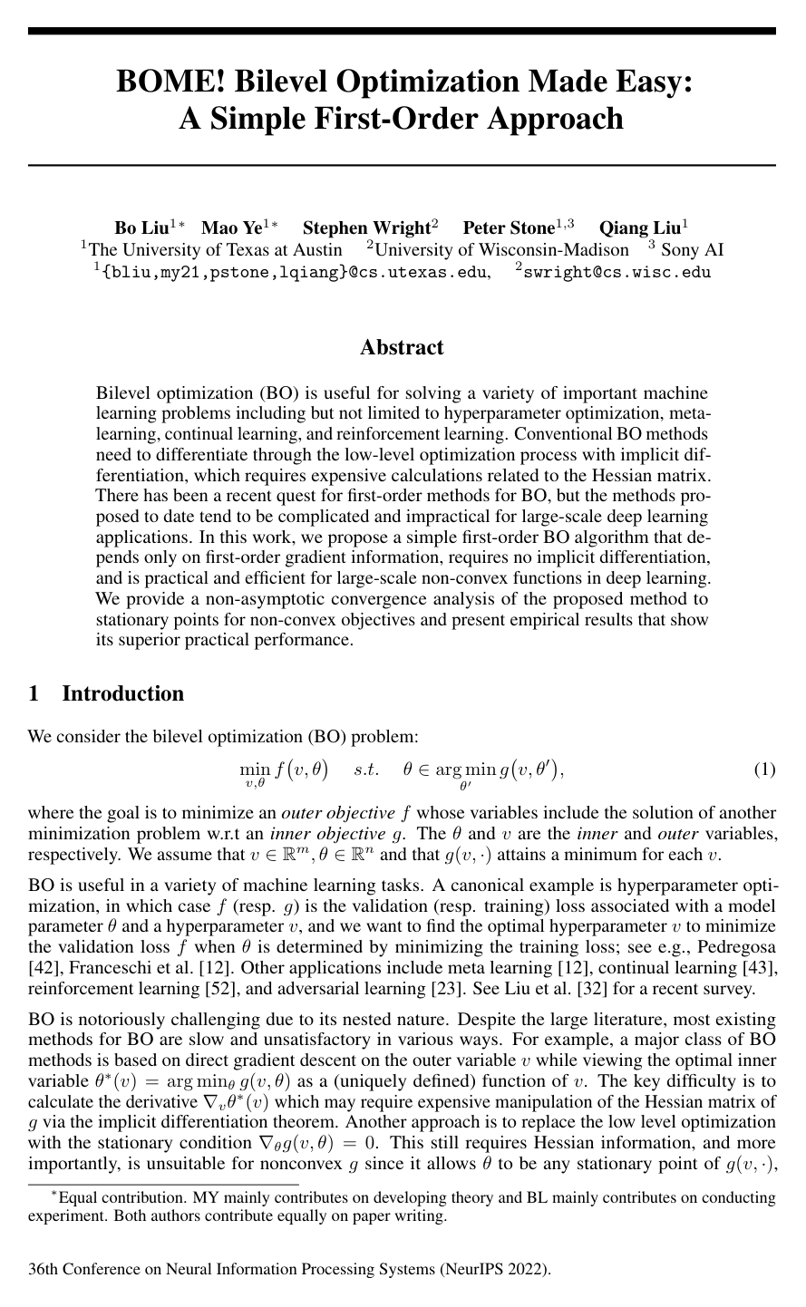 Cover for BOME! Bilevel Optimization Made Easy: A Simple First-Order Approach