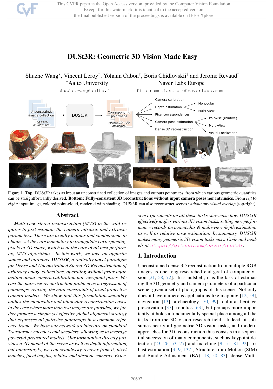 Cover for DUSt3R: Geometric 3D Vision Made Easy