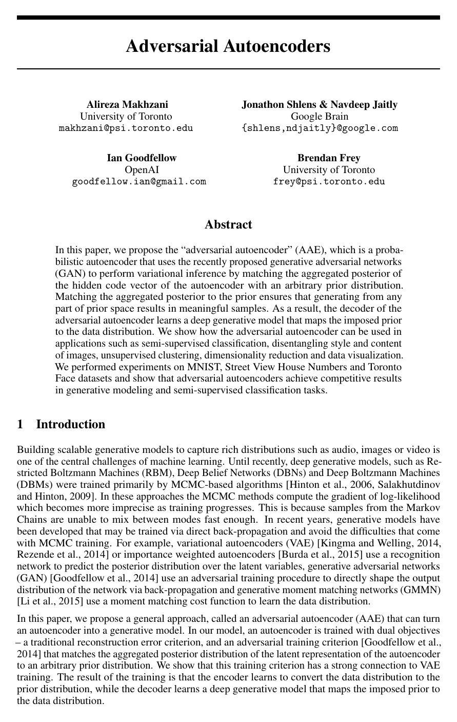 Cover for Adversarial Autoencoders