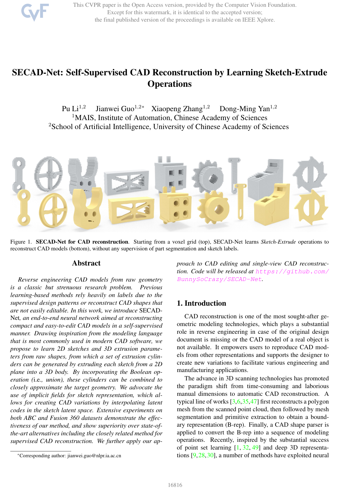 Cover for SECAD-Net: Self-Supervised CAD Reconstruction by Learning Sketch-Extrude Operations
