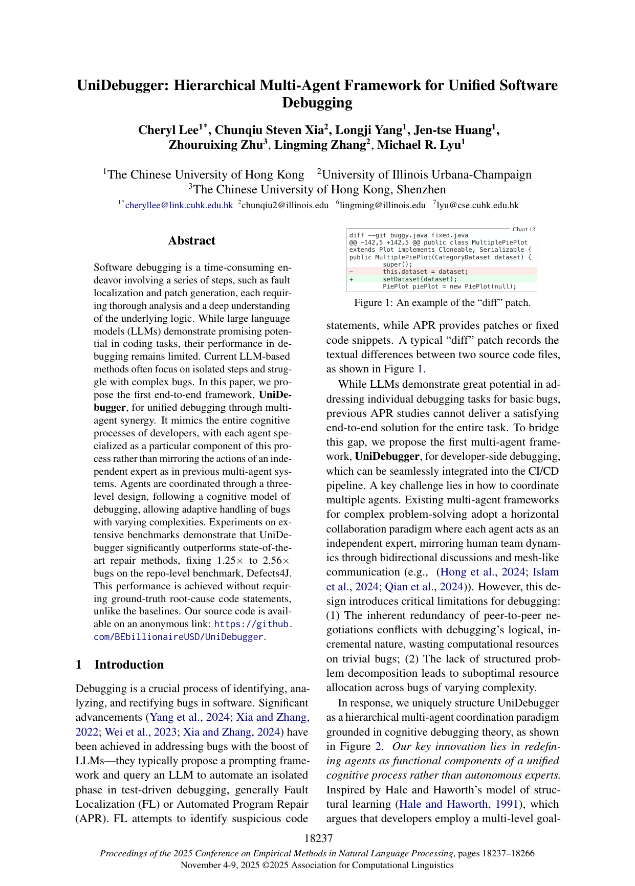 Cover for UniDebugger: Hierarchical Multi-Agent Framework for Unified Software Debugging