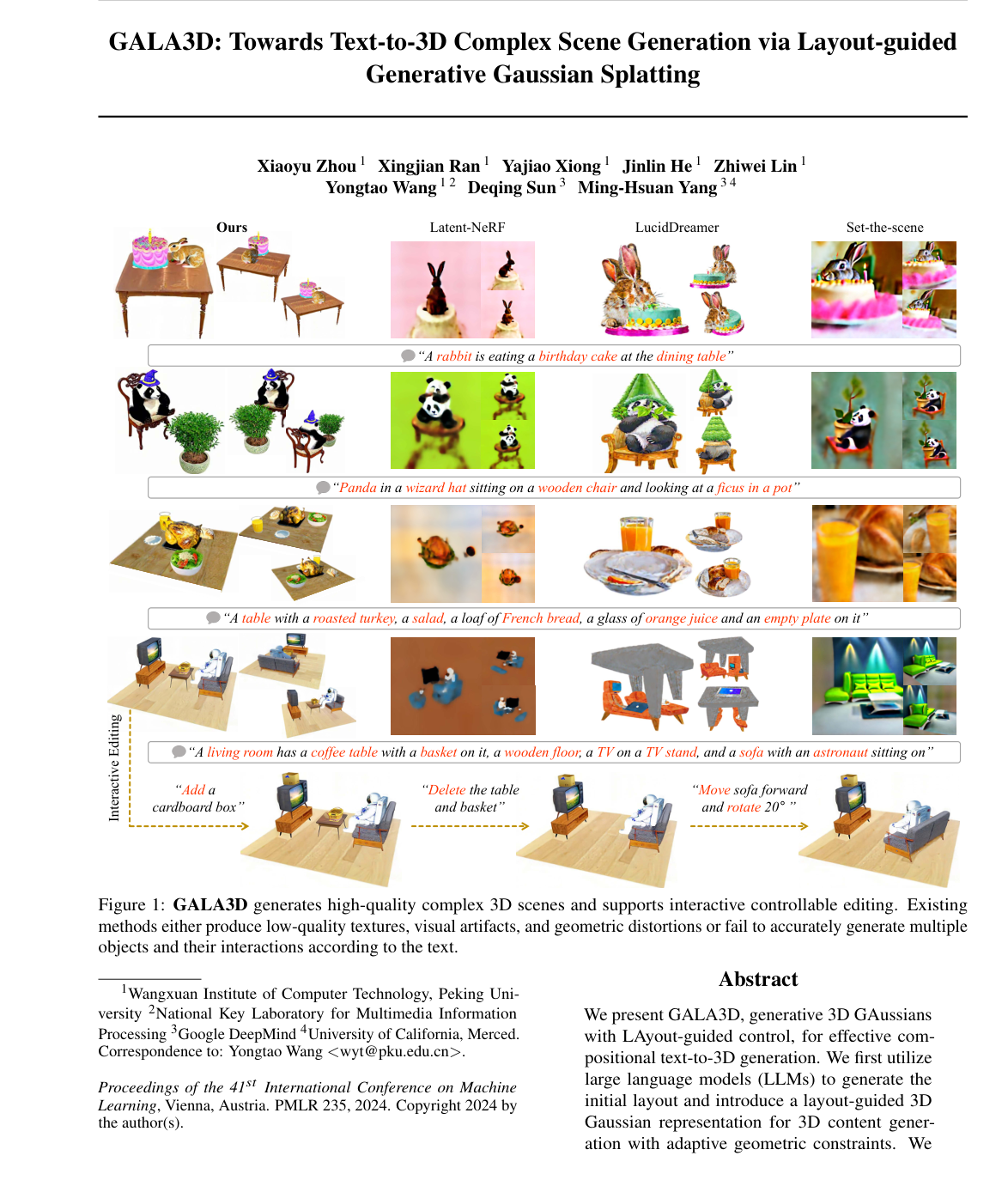 Cover for GALA3D: Towards Text-to-3D Complex Scene Generation via Layout-guided Generative Gaussian Splatting