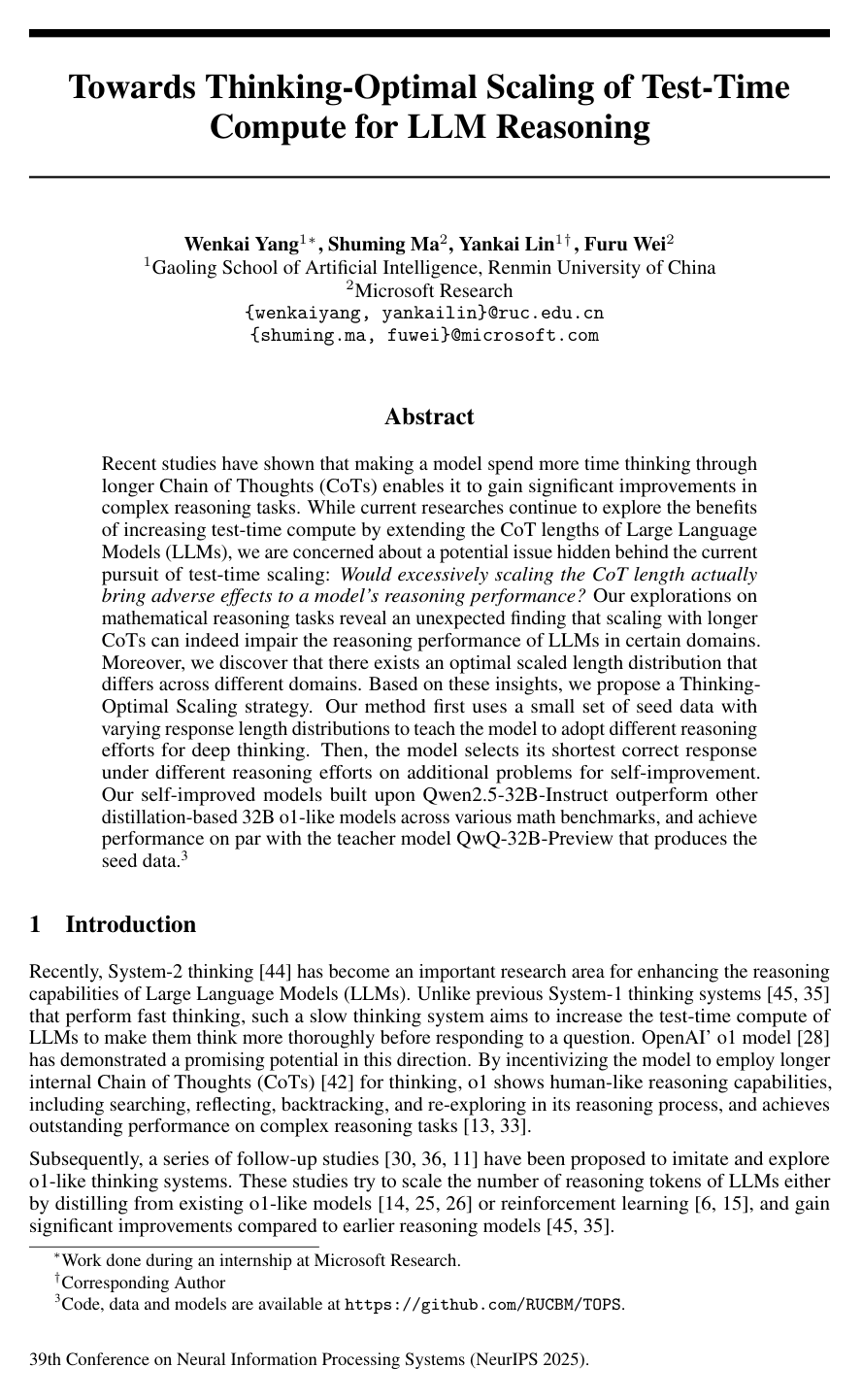 Cover for Towards Thinking-Optimal Scaling of Test-Time Compute for LLM Reasoning