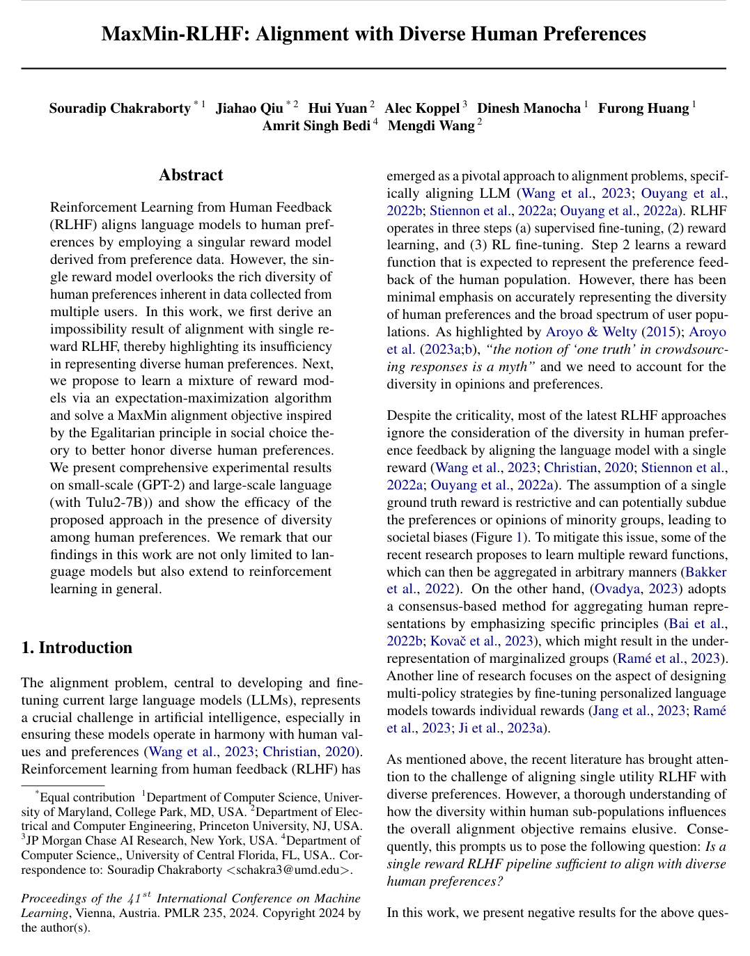 Cover for MaxMin-RLHF: Alignment with Diverse Human Preferences