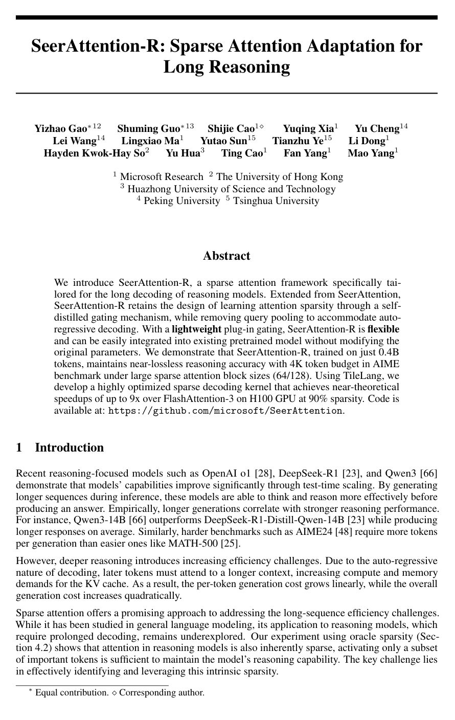 Cover for SeerAttention-R: Sparse Attention Adaptation for Long Reasoning