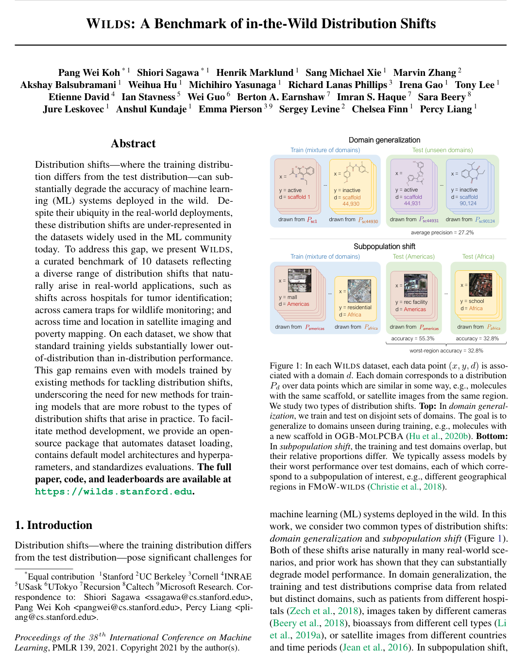 Cover for WILDS: A Benchmark of in-the-Wild Distribution Shifts