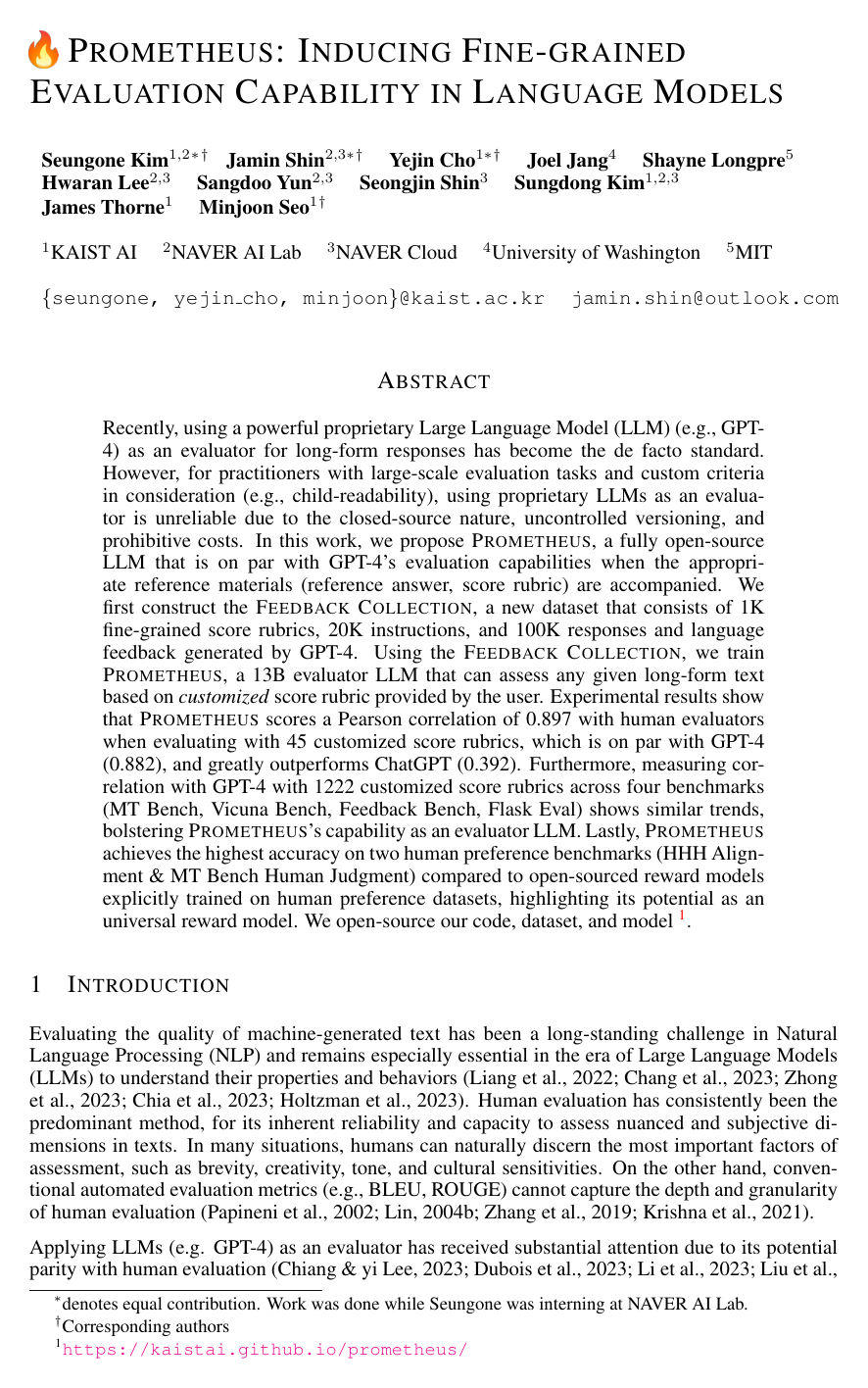 Prometheus: Inducing Fine-grained Evaluation Capability in Language Models
