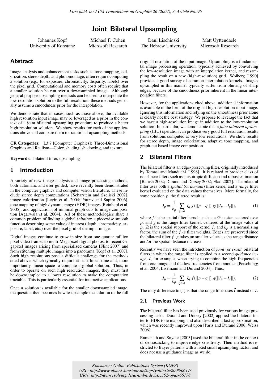 Joint bilateral upsampling