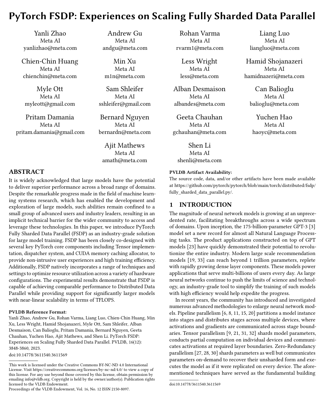 PyTorch FSDP: Experiences on Scaling Fully Sharded Data Parallel