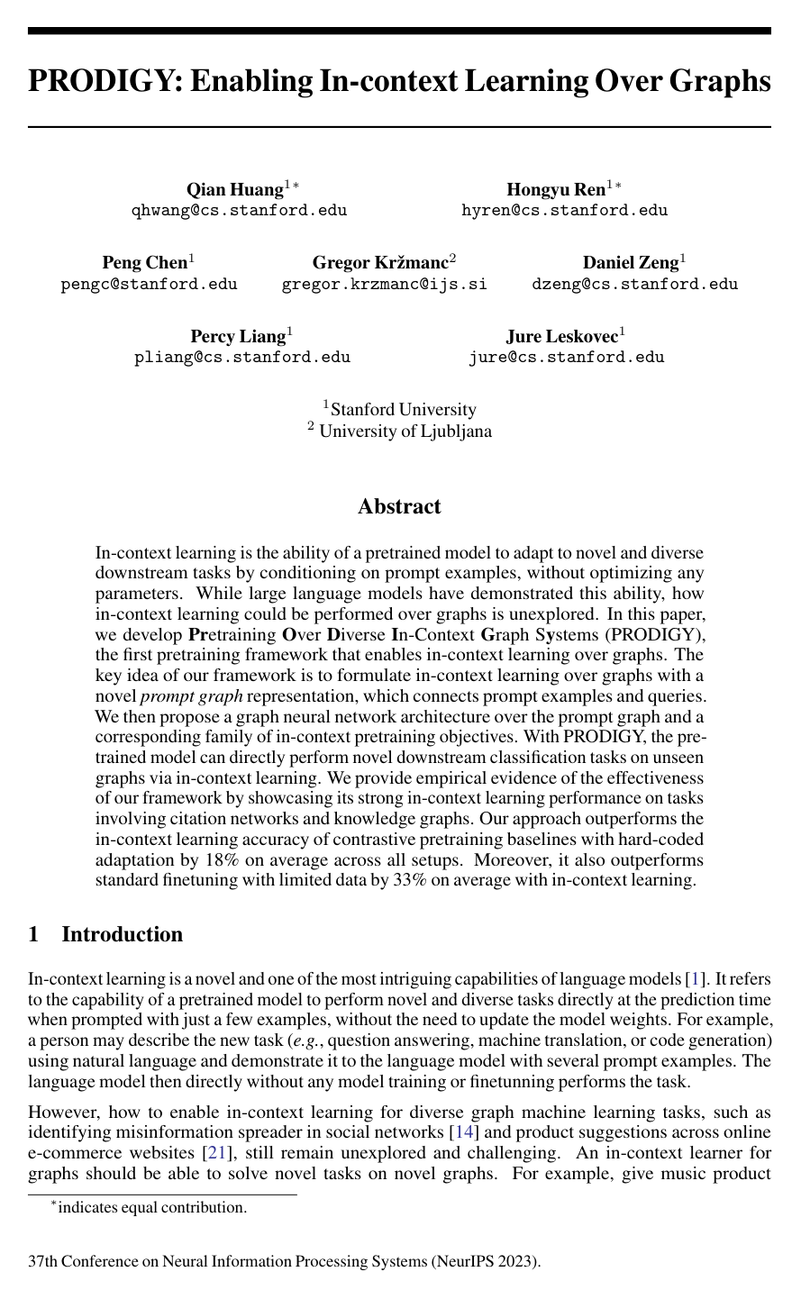 PRODIGY: Enabling In-context Learning Over Graphs