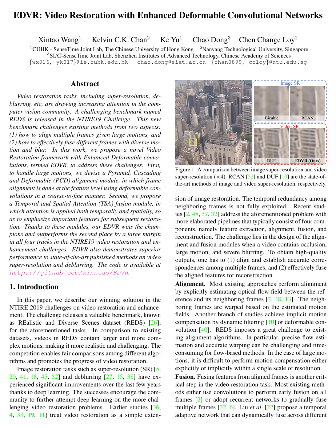 Cover for EDVR: Video Restoration With Enhanced Deformable Convolutional Networks