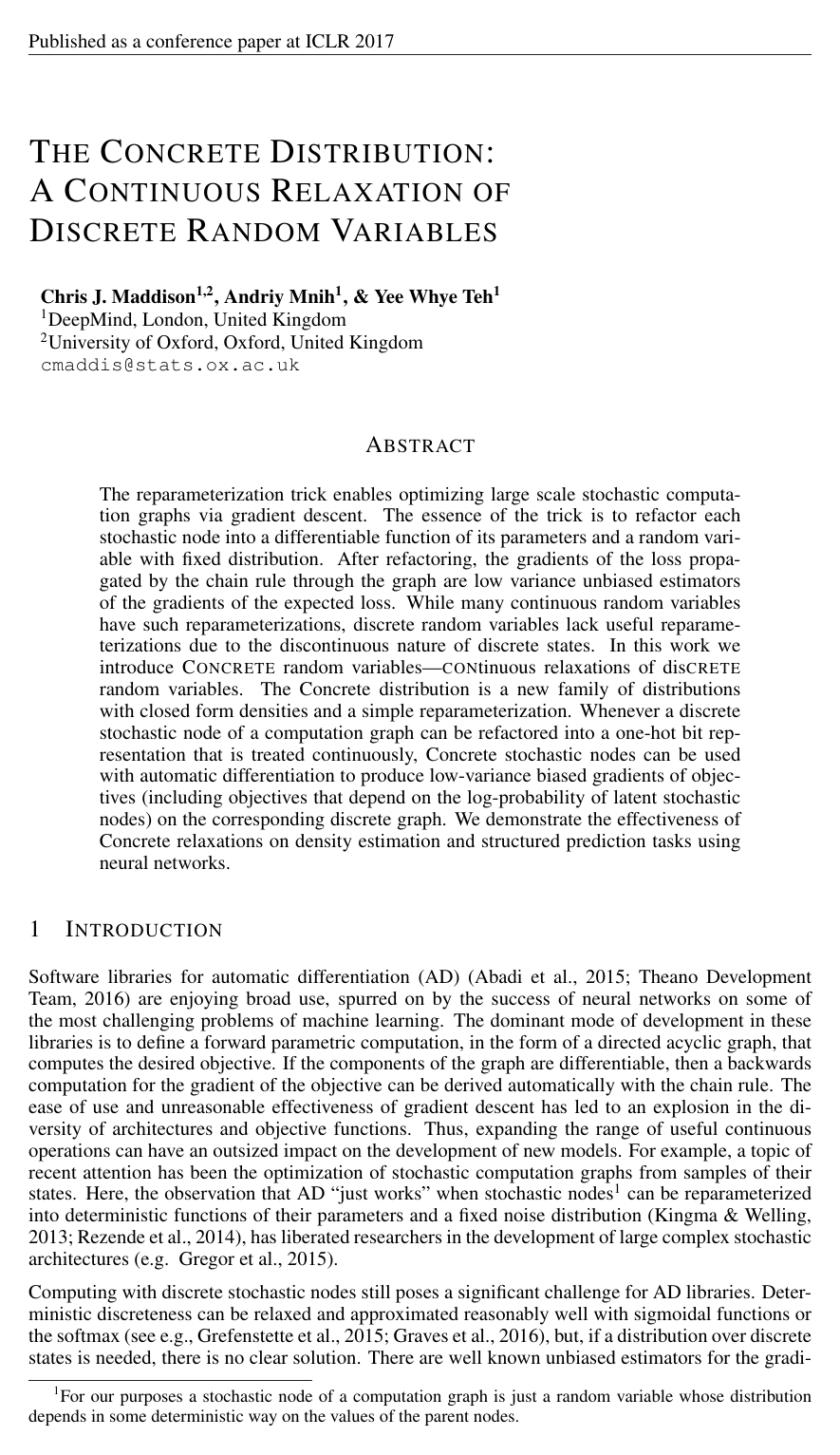 Cover for The Concrete Distribution: A Continuous Relaxation of Discrete Random Variables