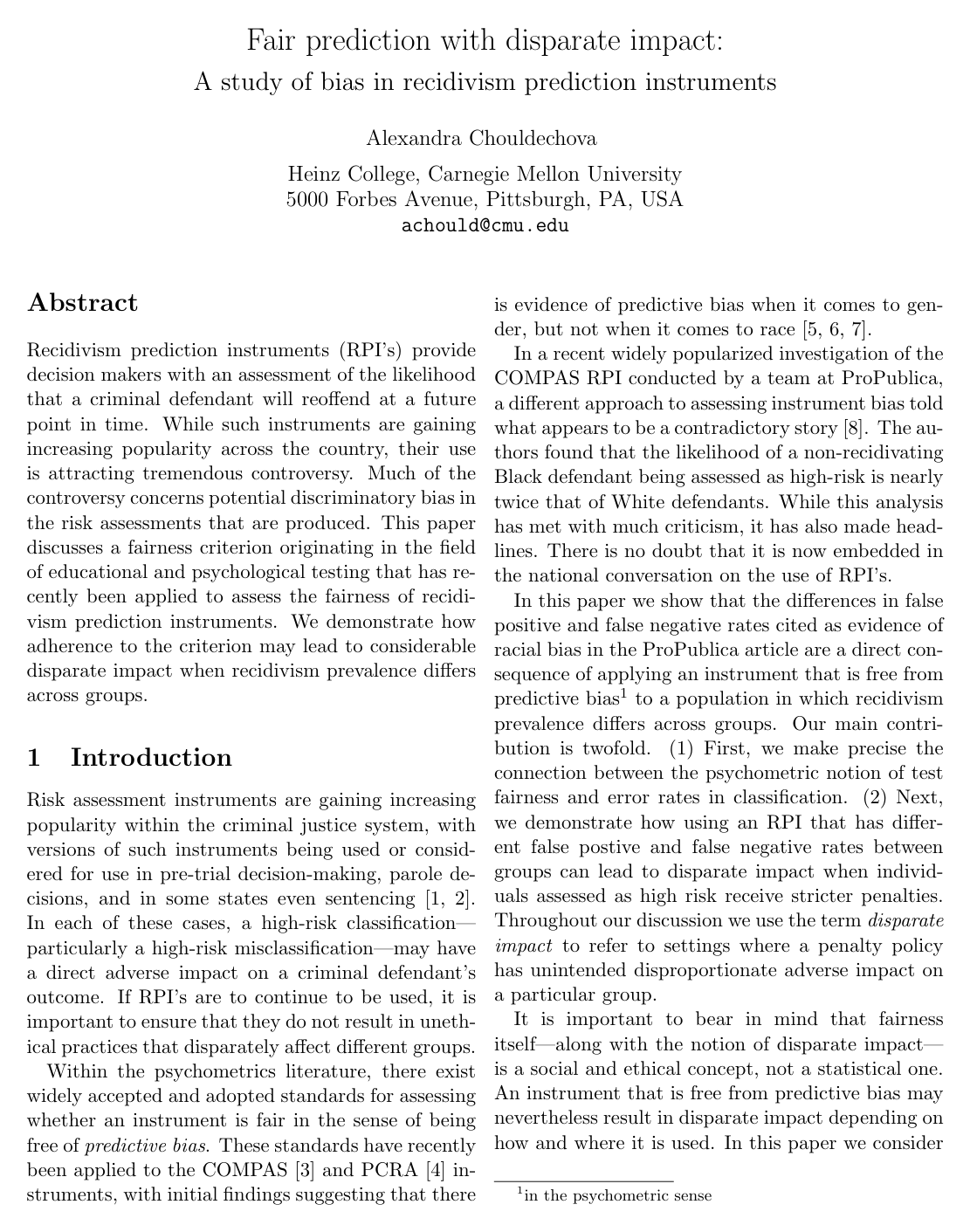 Cover for Fair Prediction with Disparate Impact: A Study of Bias in Recidivism Prediction Instruments
