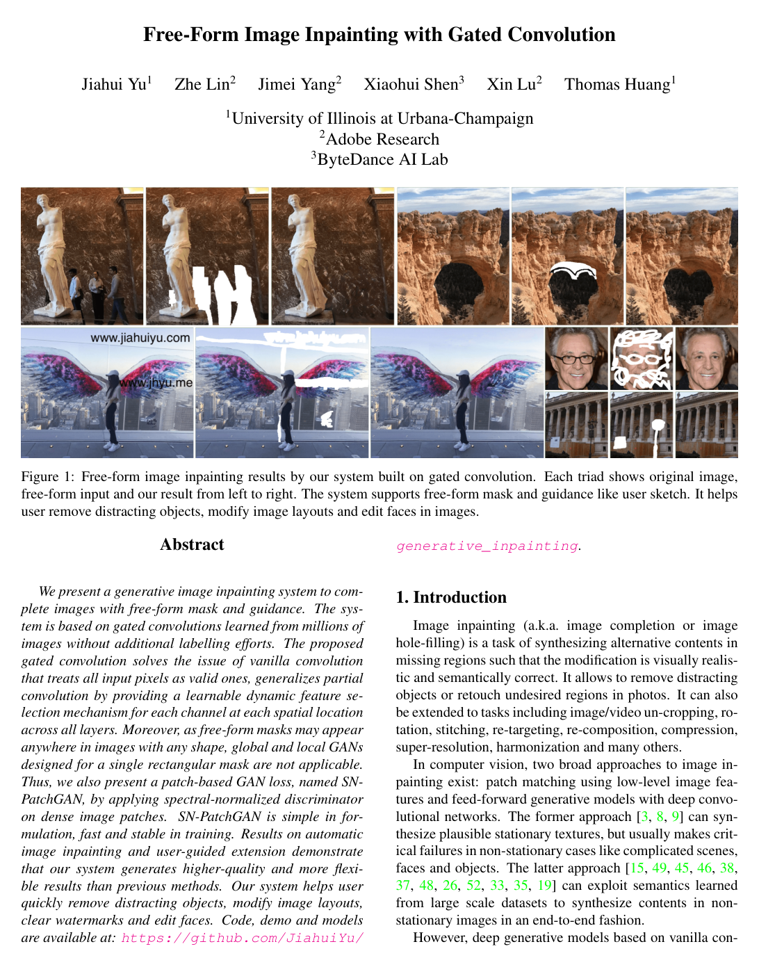 Free-Form Image Inpainting With Gated Convolution