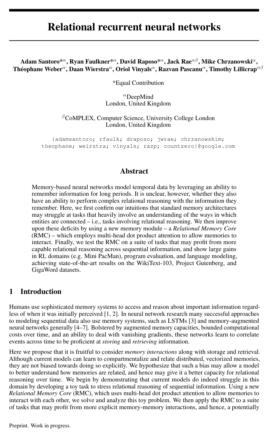 Relational recurrent neural networks