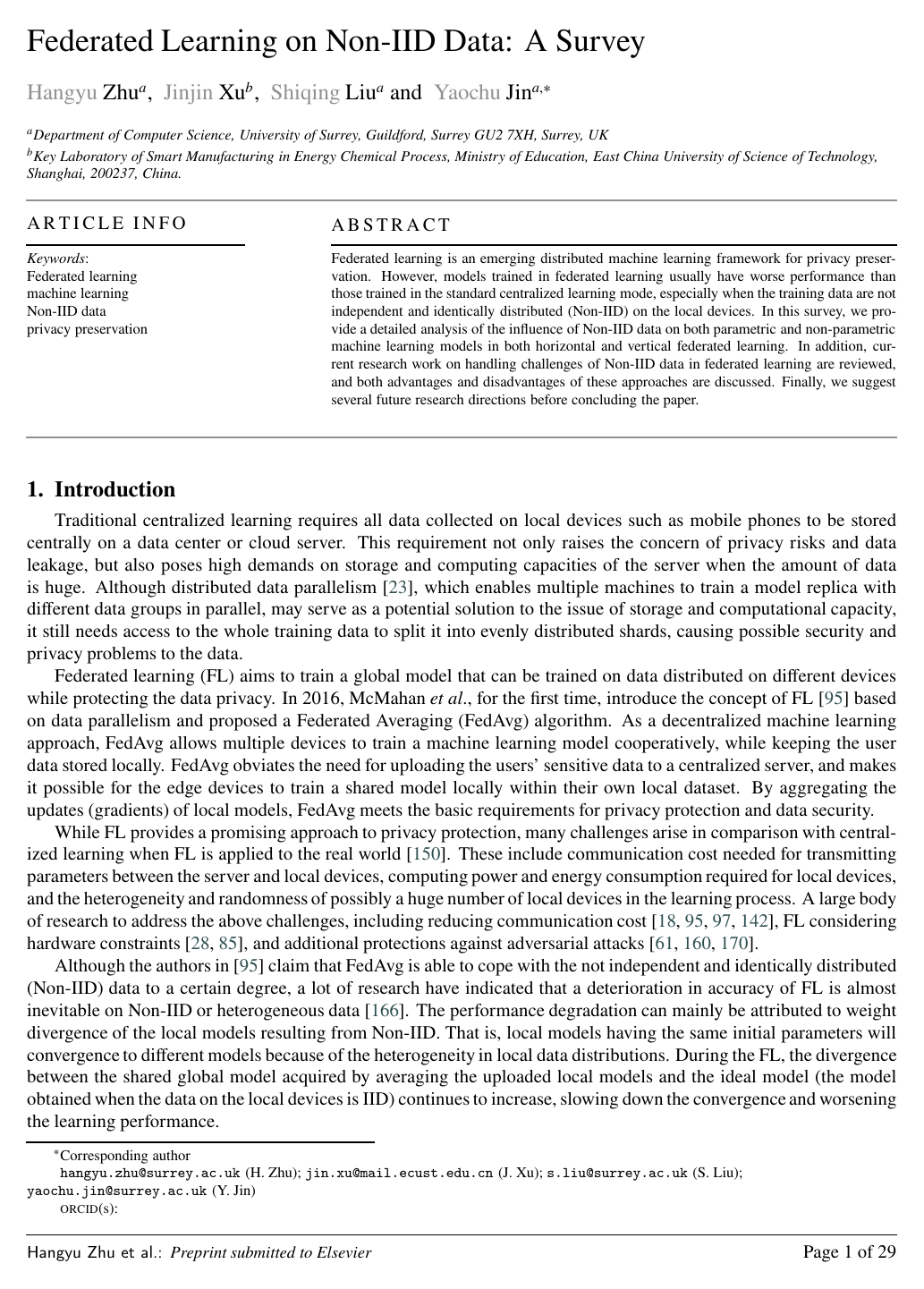 Federated Learning on Non-IID Data: A Survey