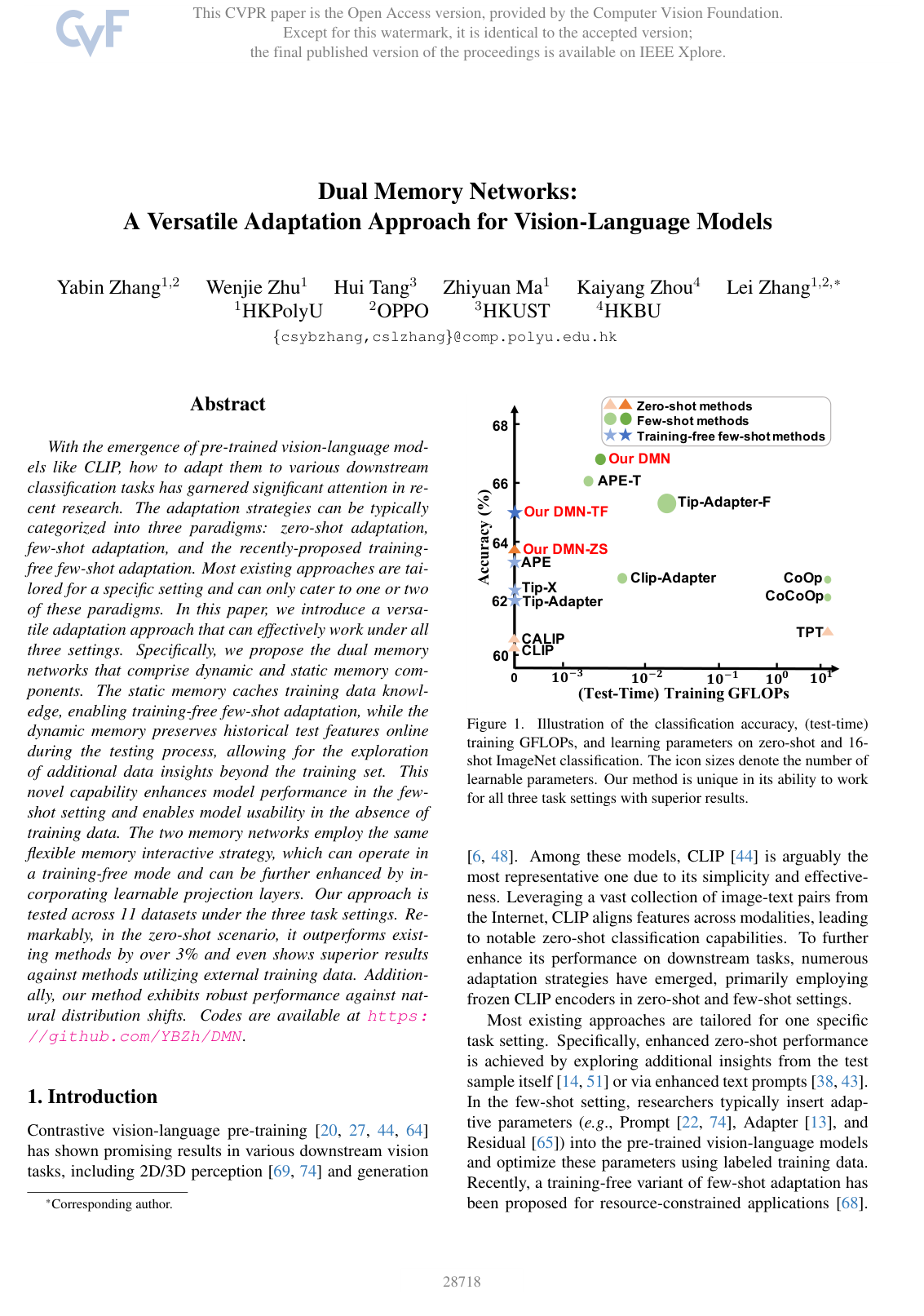 Dual Memory Networks: A Versatile Adaptation Approach for Vision-Language Models