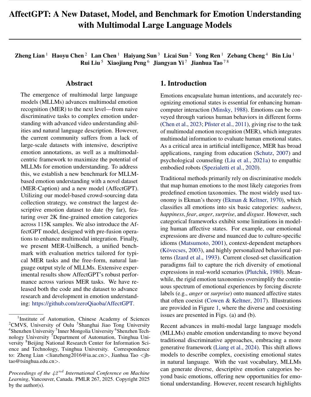 AffectGPT: A New Dataset, Model, and Benchmark for Emotion Understanding with Multimodal Large Language Models