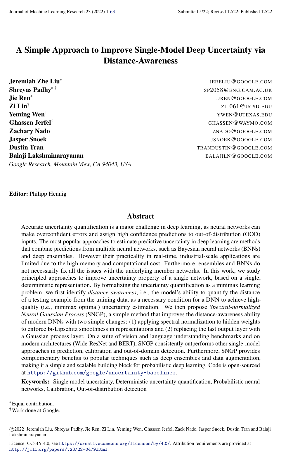 Cover for A Simple Approach to Improve Single-Model Deep Uncertainty via Distance-Awareness