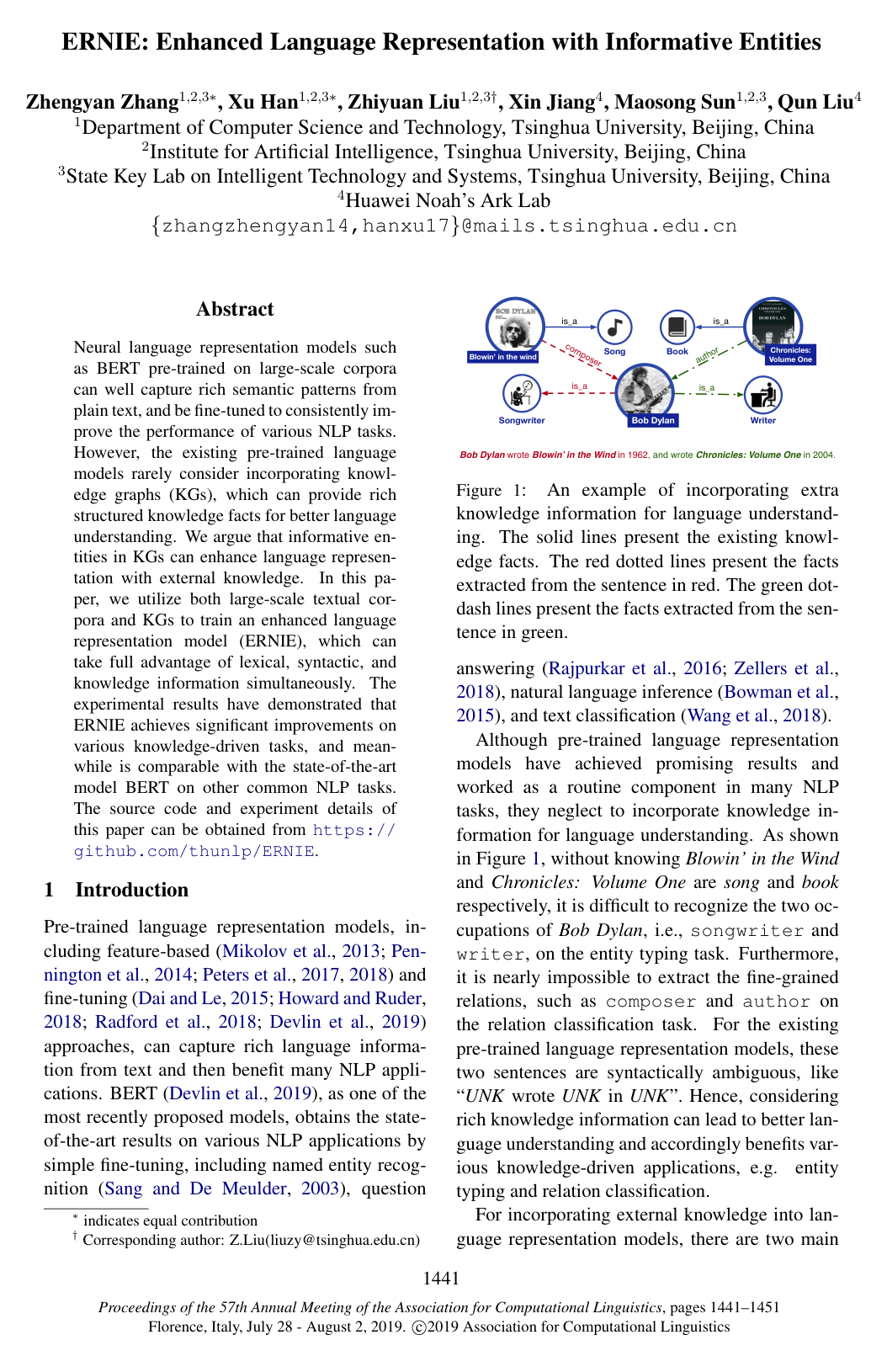 ERNIE: Enhanced Language Representation with Informative Entities