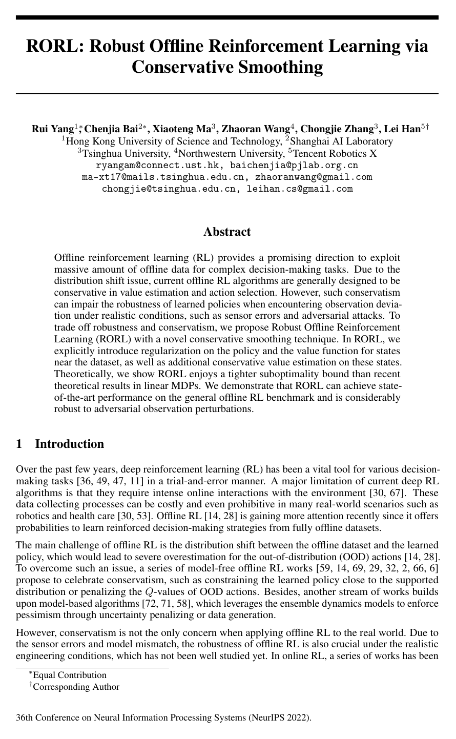 RORL: Robust Offline Reinforcement Learning via Conservative Smoothing
