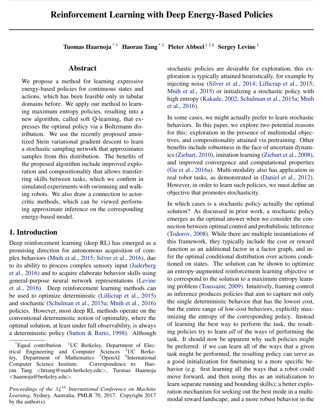Reinforcement Learning with Deep Energy-Based Policies