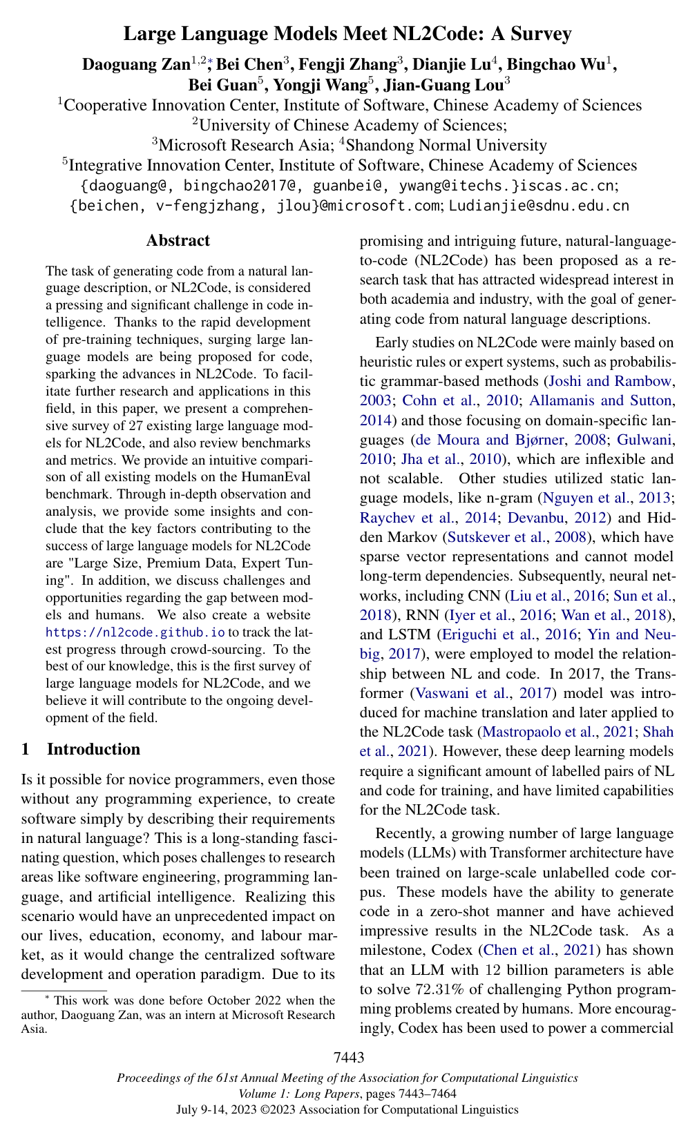 Cover for Large Language Models Meet NL2Code: A Survey
