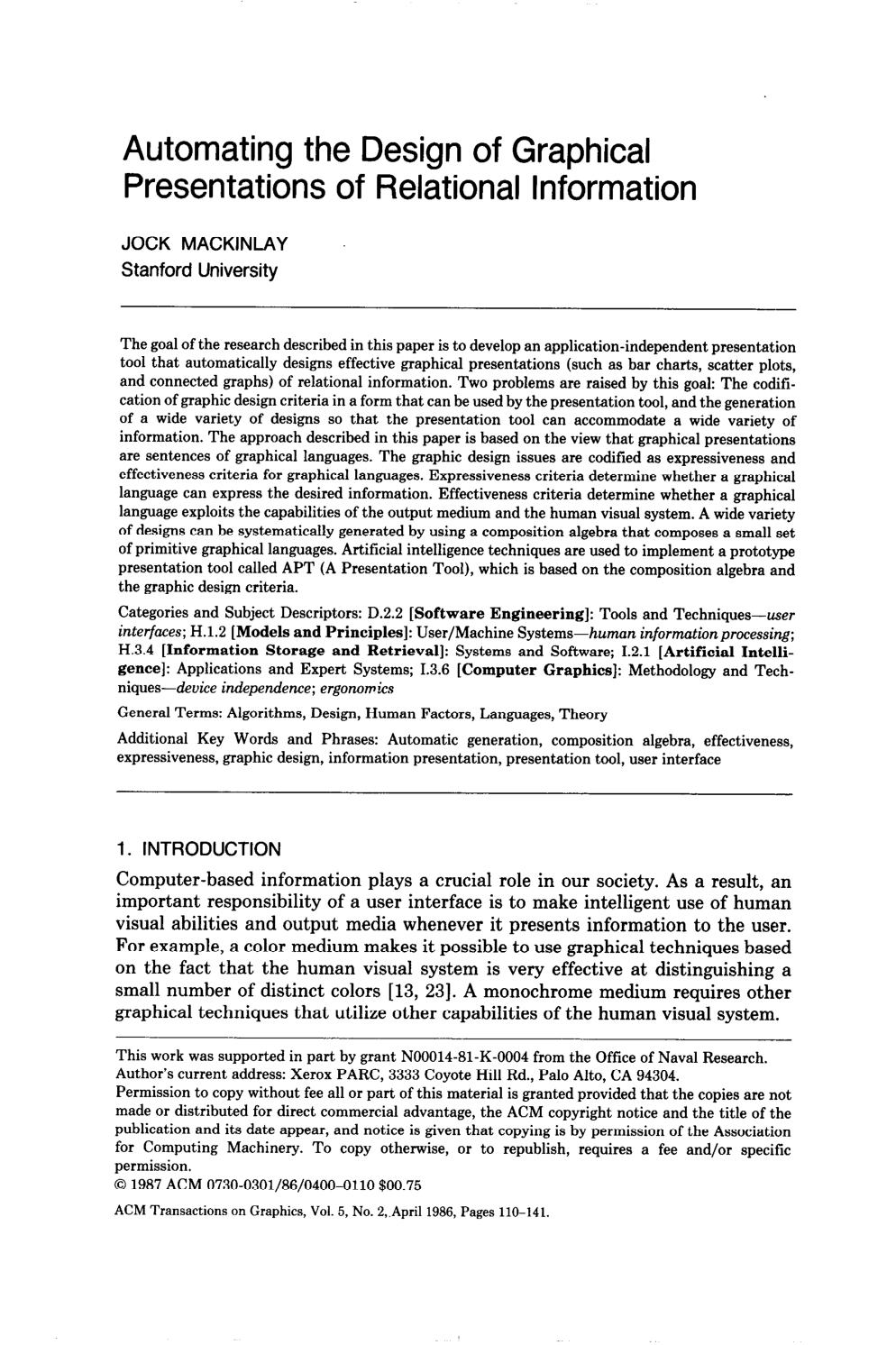 Cover for Automating the design of graphical presentations of relational information