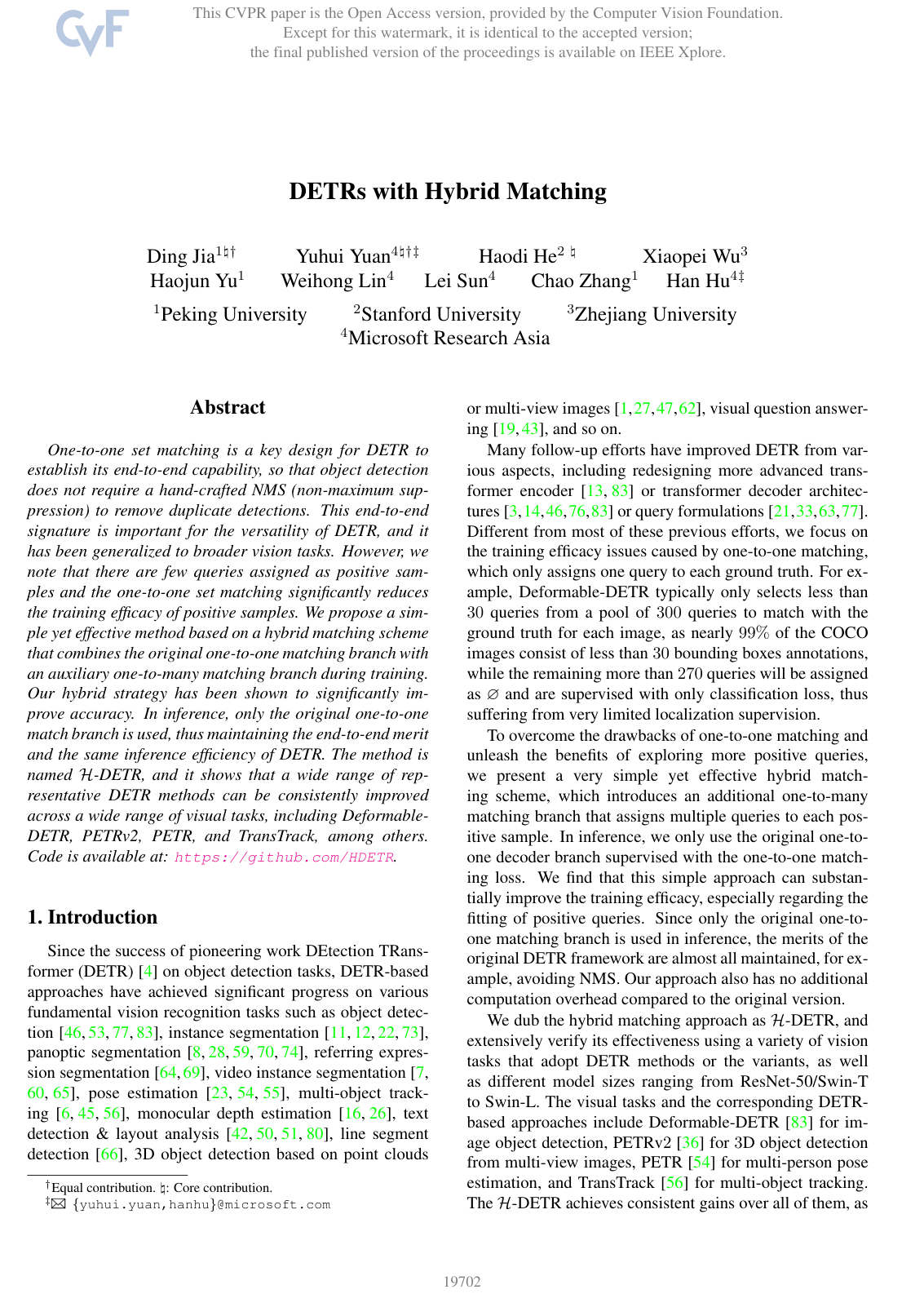 Cover for DETRs with Hybrid Matching