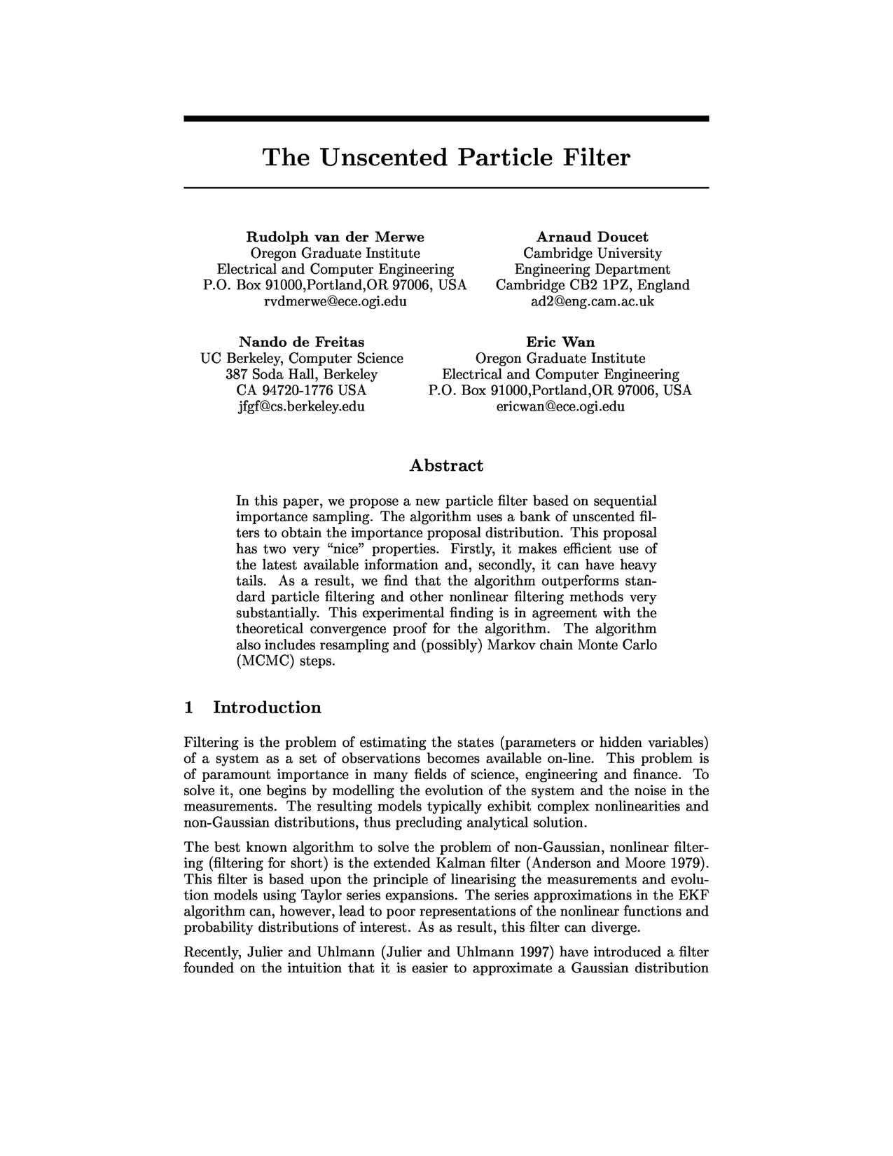 Cover for The Unscented Particle Filter