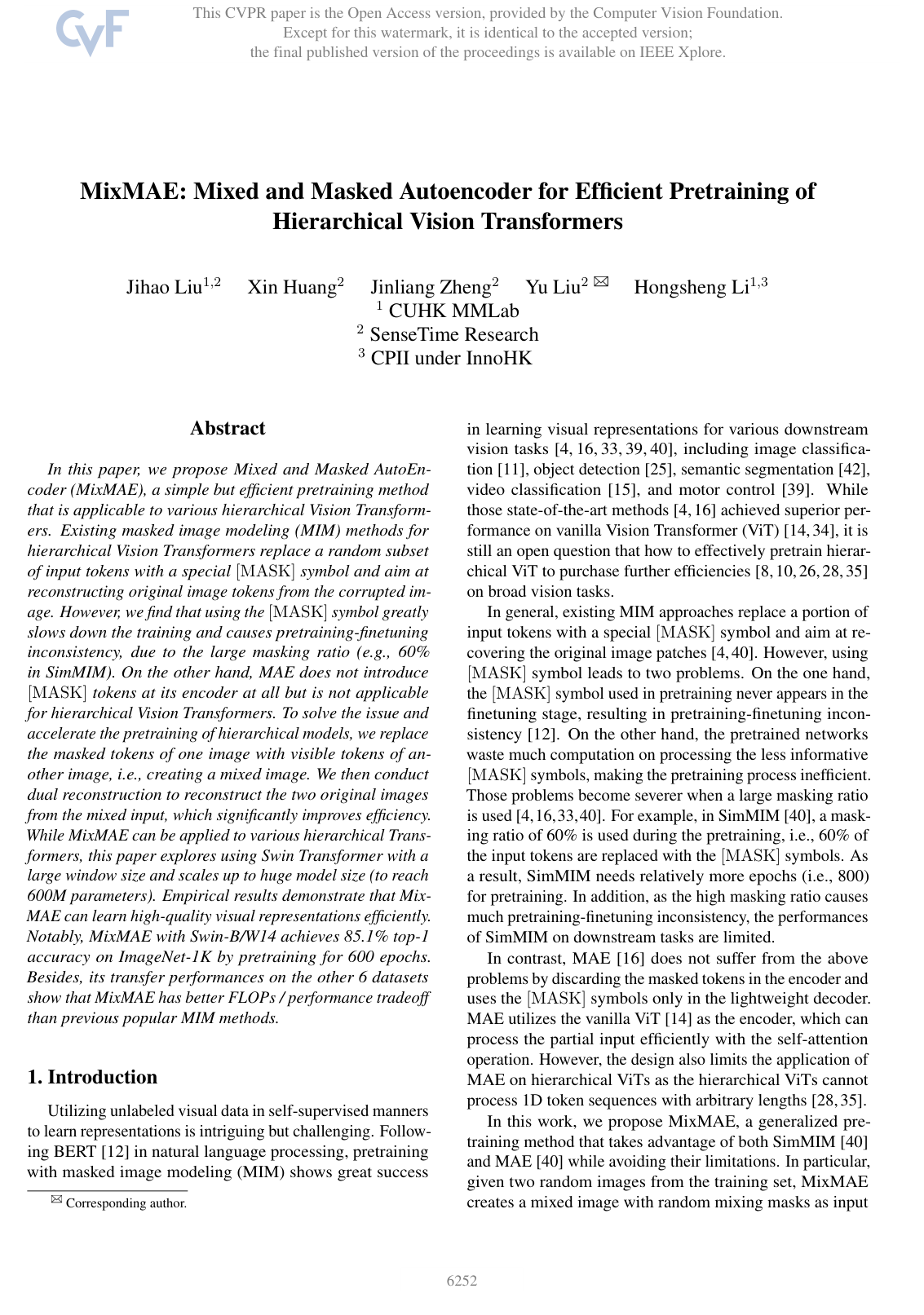 Cover for MixMAE: Mixed and Masked Autoencoder for Efficient Pretraining of Hierarchical Vision Transformers