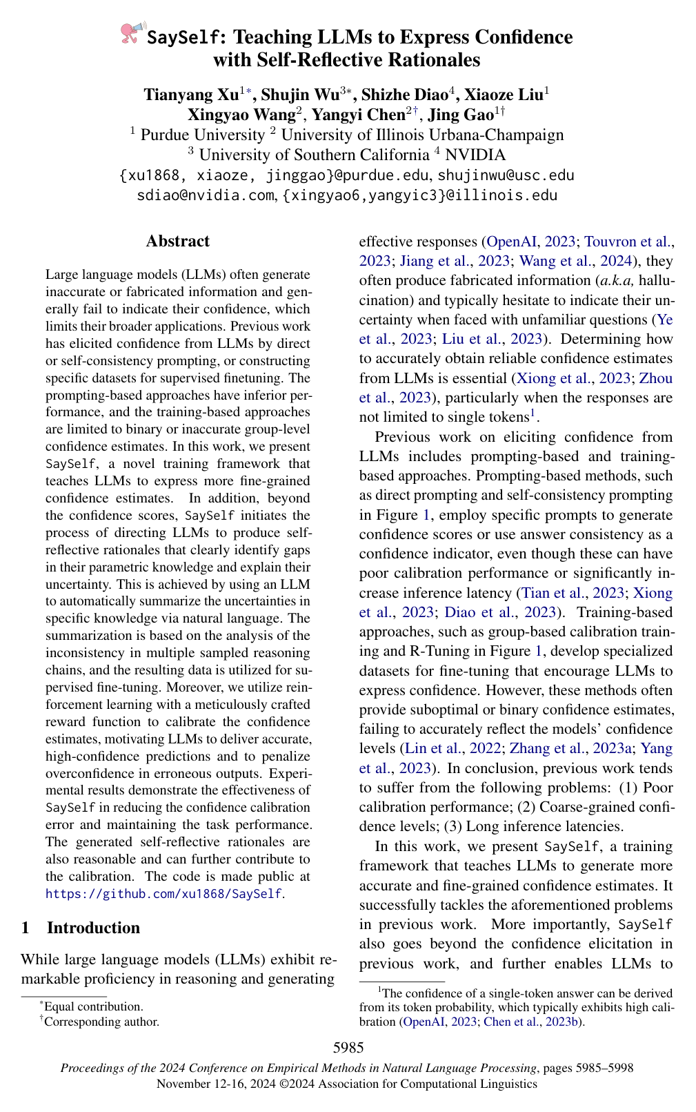 SaySelf: Teaching LLMs to Express Confidence with Self-Reflective Rationales