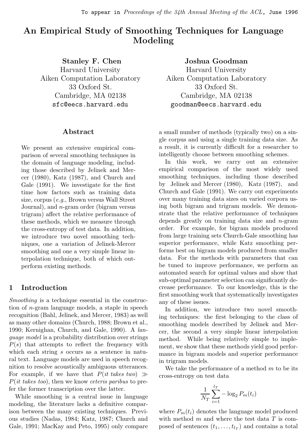 Cover for An Empirical Study of Smoothing Techniques for Language Modeling