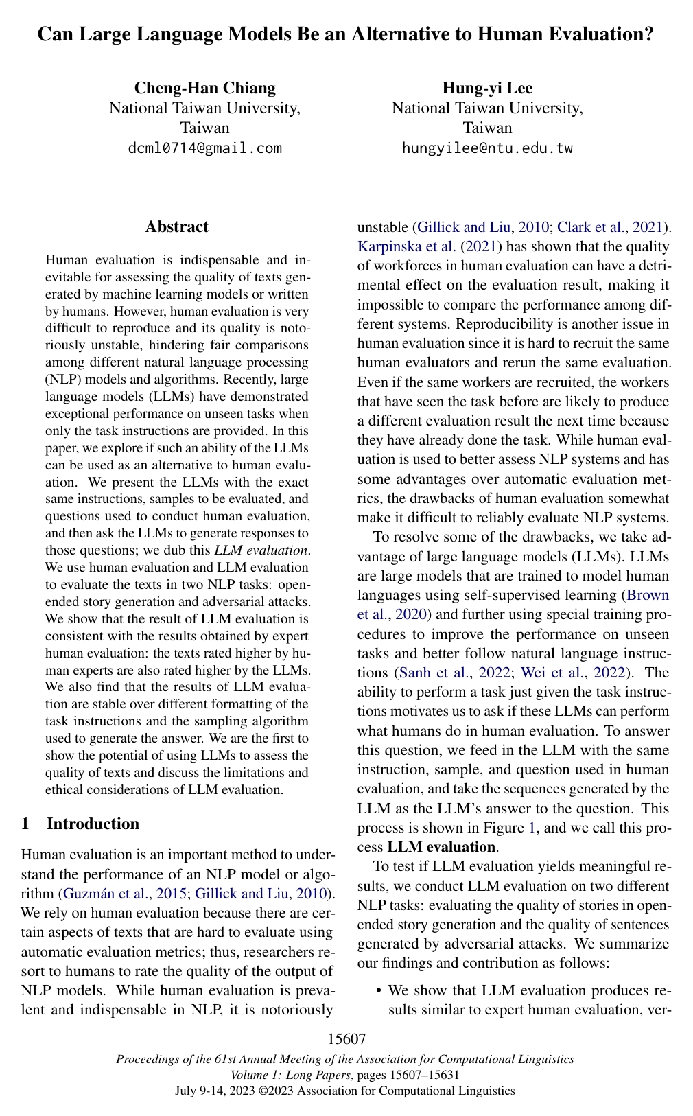 Can Large Language Models Be an Alternative to Human Evaluations?