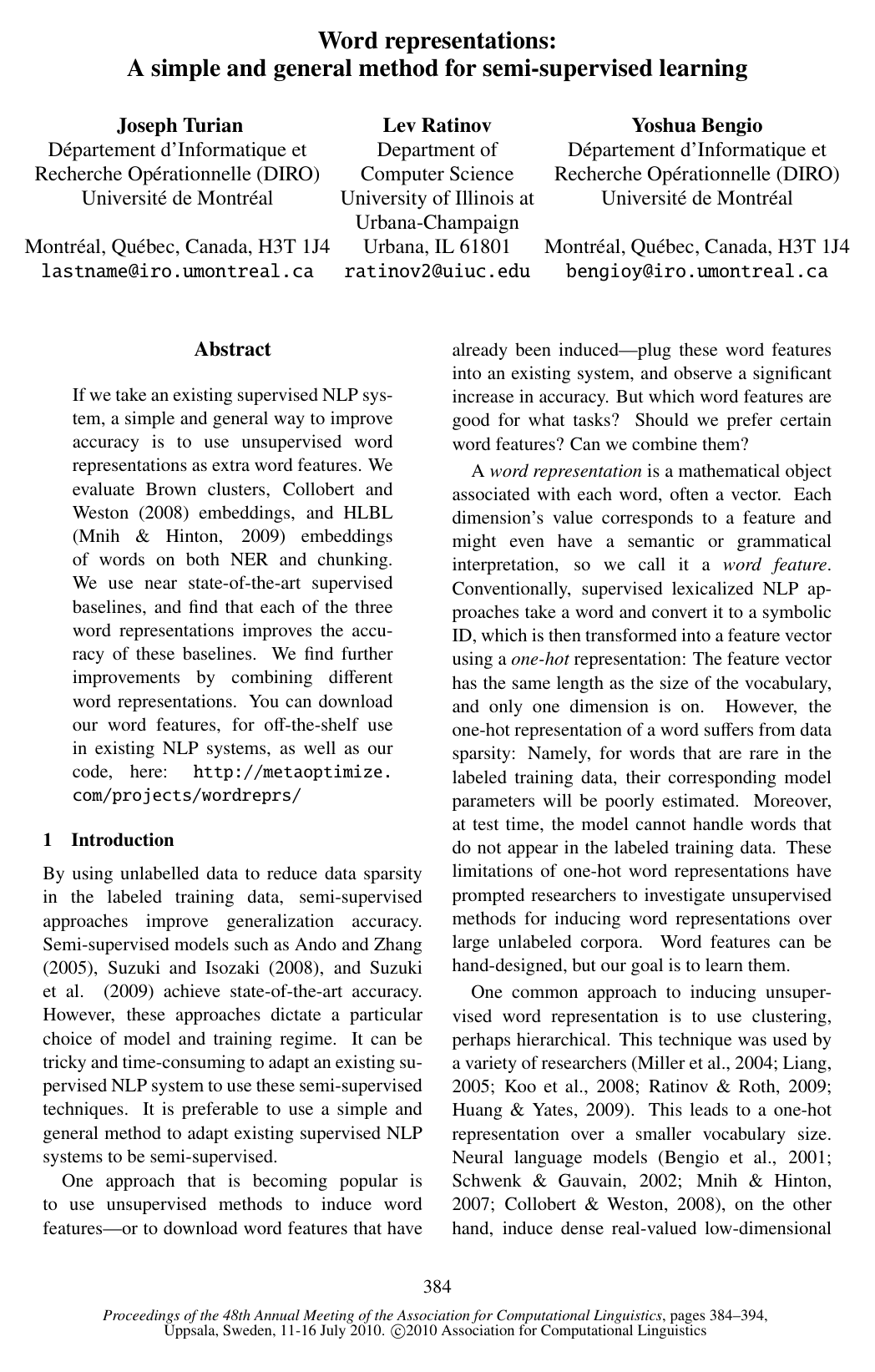 Word Representations: A Simple and General Method for Semi-Supervised Learning.