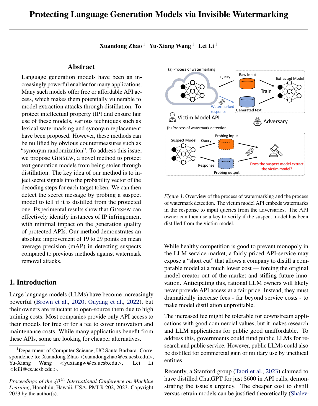 Protecting Language Generation Models via Invisible Watermarking