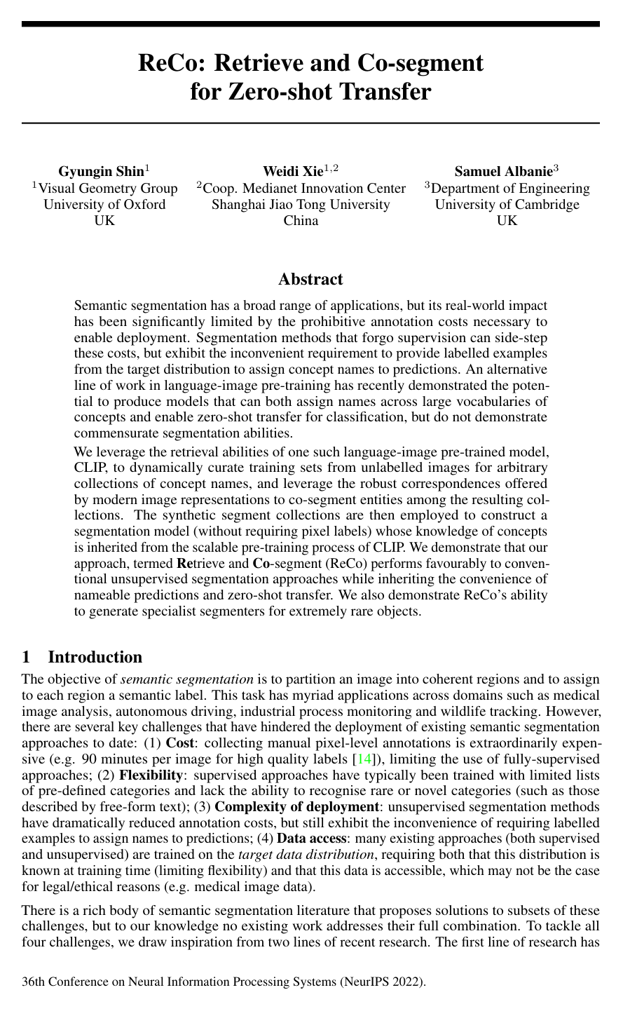 ReCo: Retrieve and Co-segment for Zero-shot Transfer