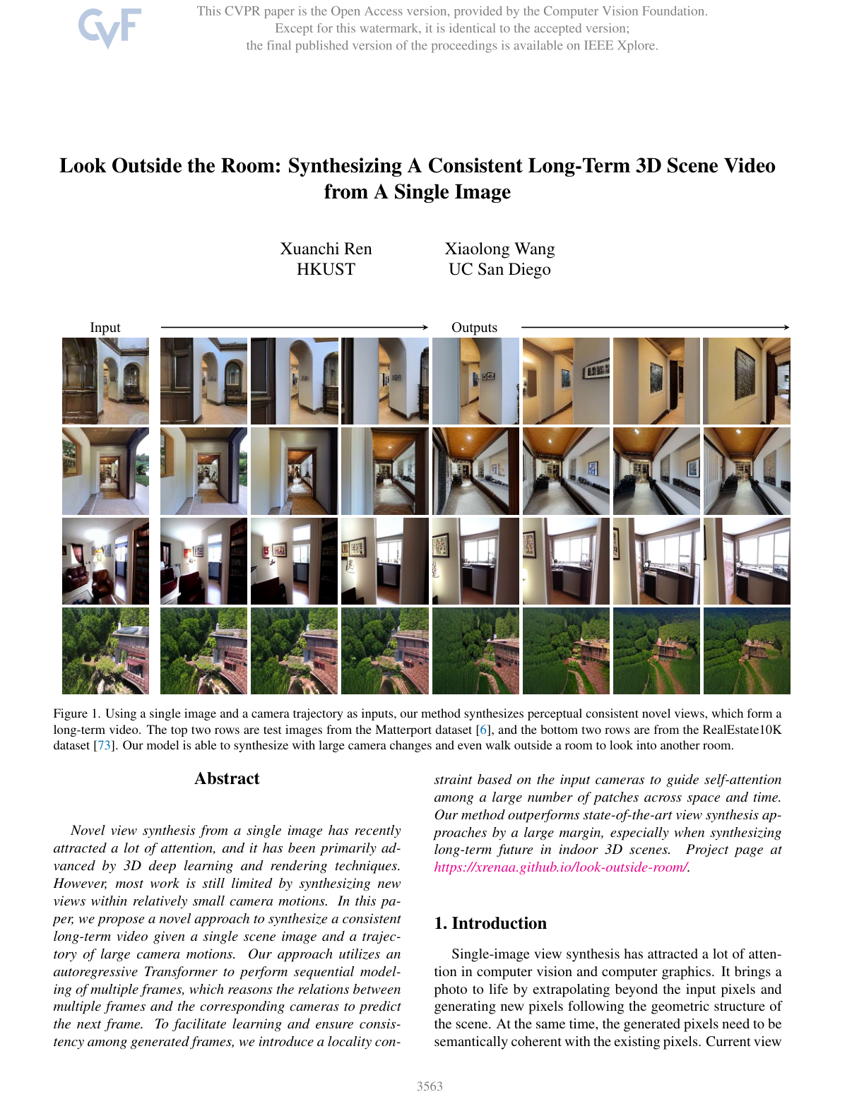 Cover for Look Outside the Room: Synthesizing A Consistent Long-Term 3D Scene Video from A Single Image