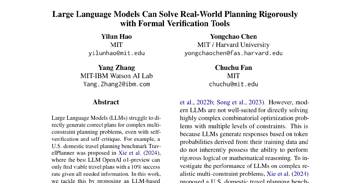Large Language Models Can Solve Real-World Planning Rigorously with Formal Verification Tools cover