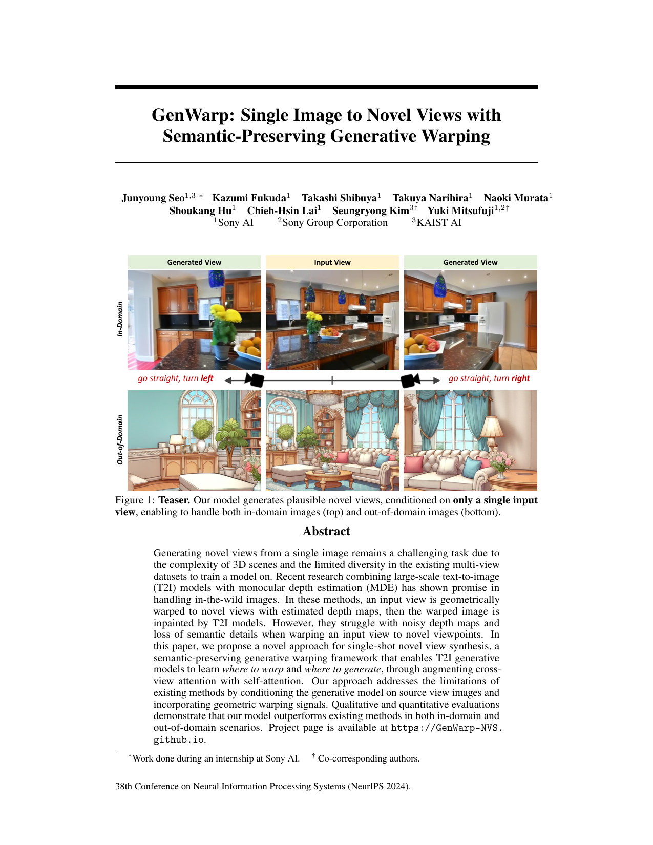 Cover for GenWarp: Single Image to Novel Views with Semantic-Preserving Generative Warping