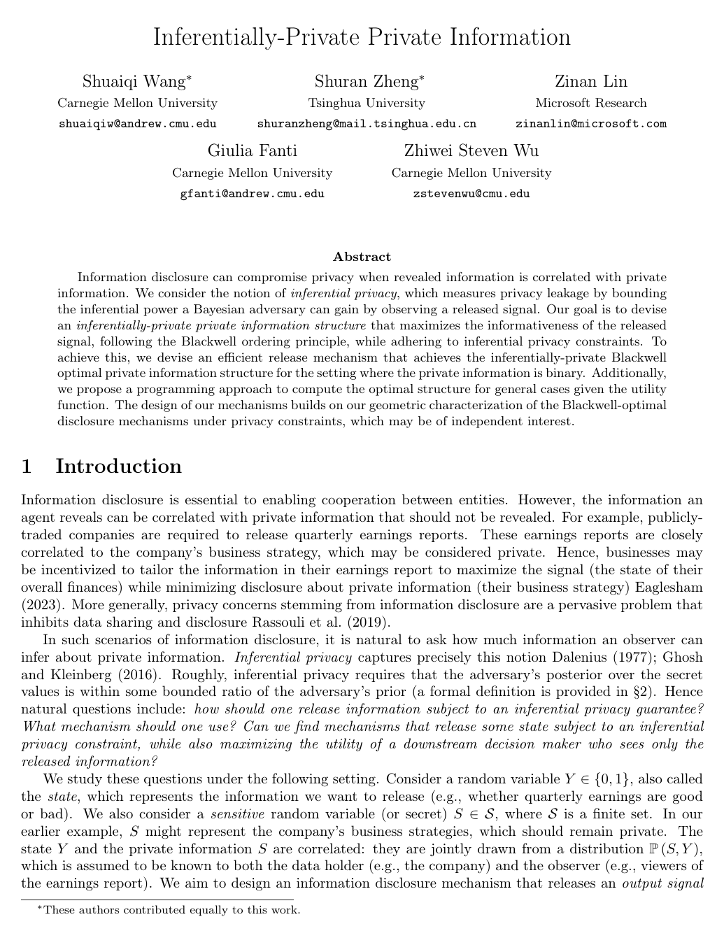 Cover for Inferentially-Private Private Information