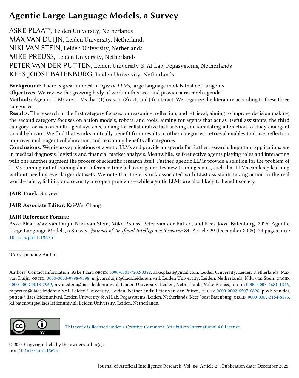 Agentic Large Language Models, a Survey