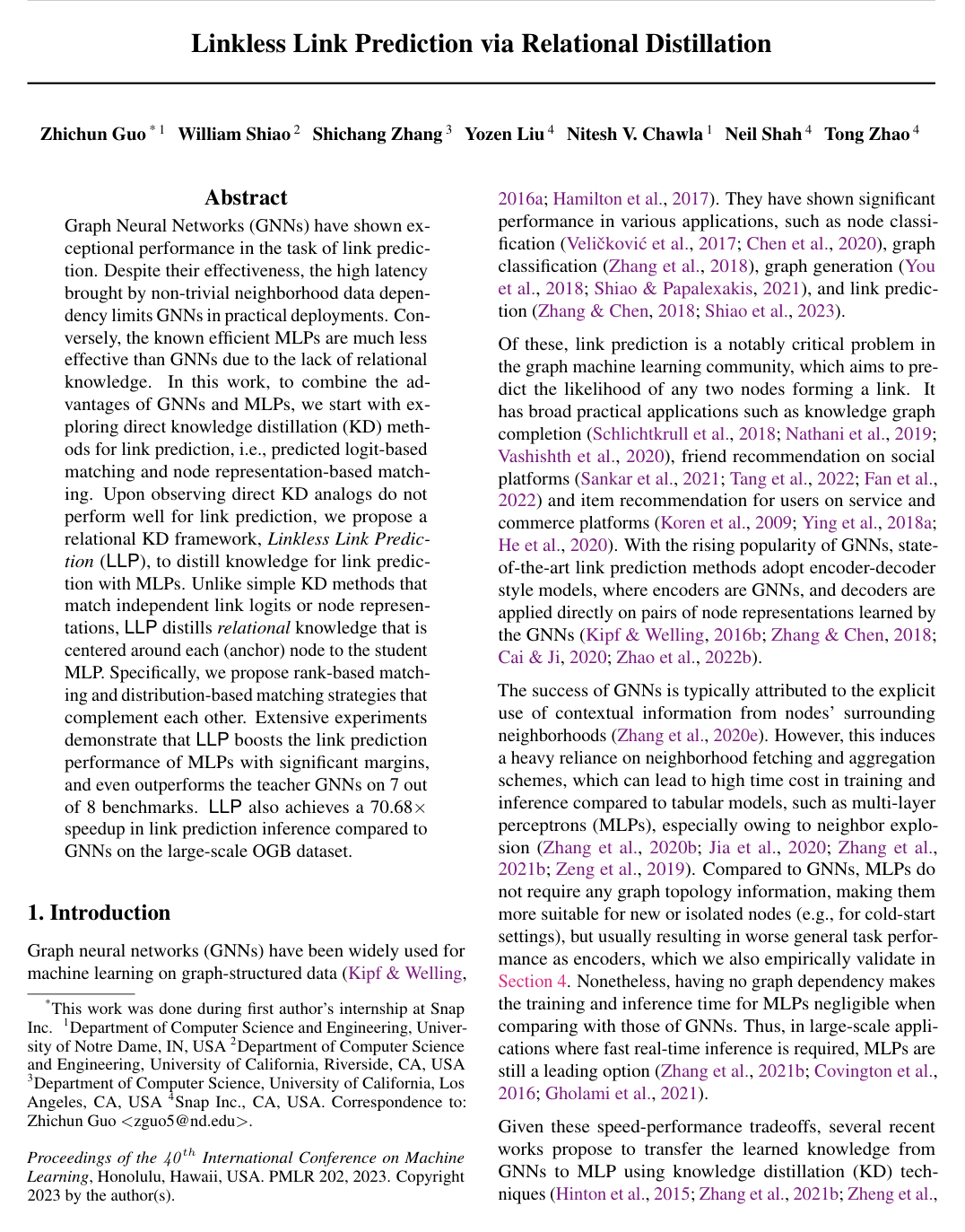 Cover for Linkless Link Prediction via Relational Distillation