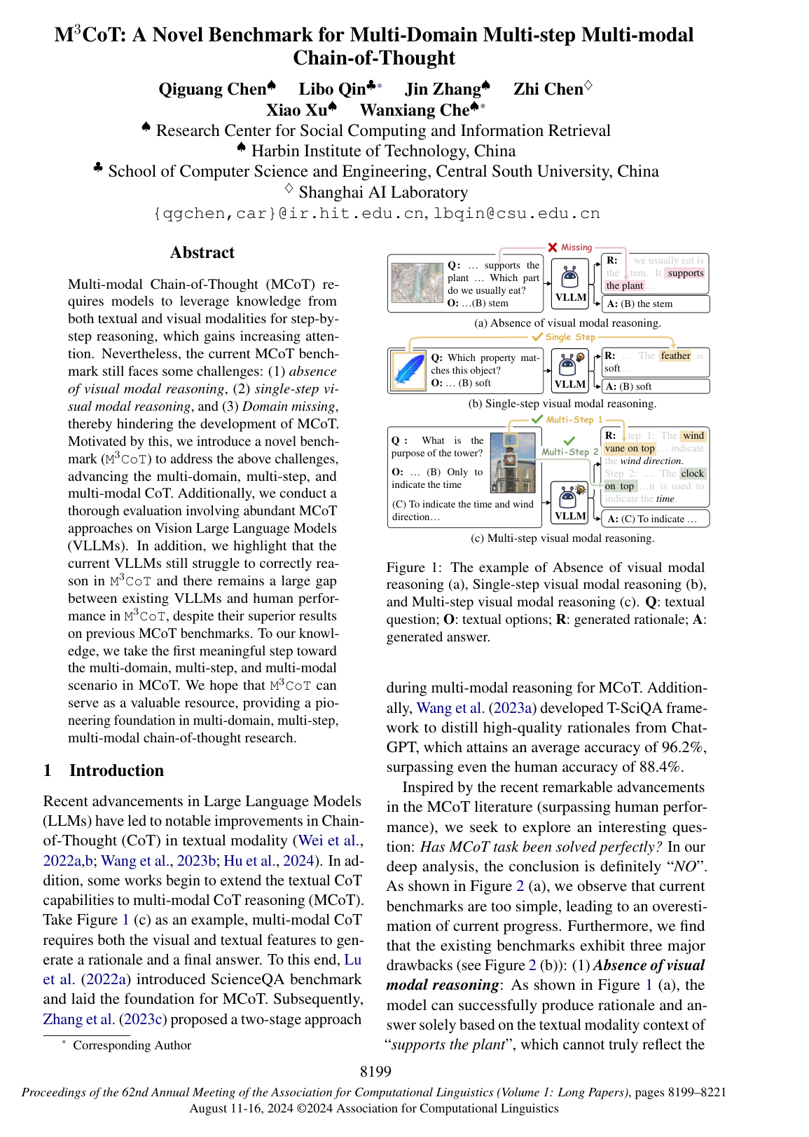 Cover for M³CoT: A Novel Benchmark for Multi-Domain Multi-step Multi-modal Chain-of-Thought