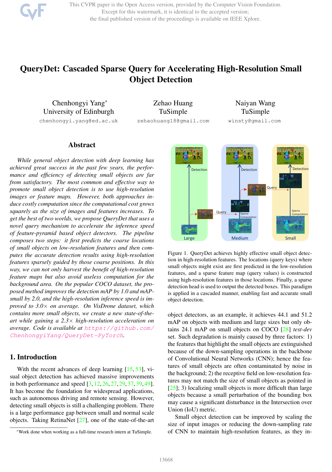 Cover for QueryDet: Cascaded Sparse Query for Accelerating High-Resolution Small Object Detection